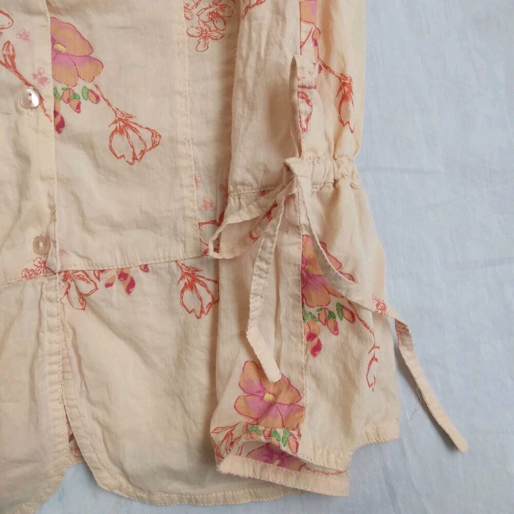 90s Y2K Fashion Bug Blouse Peach Floral Ties On The Sides Fairy Grunge Women's M - Picture 6 of 12